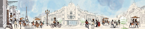 Французкие улочки с голубым акварельным небом